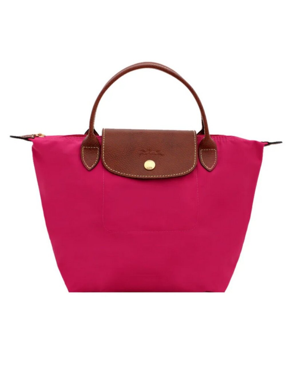 Longchamp Pink Nylon Top-Handle Tote with Brown Leather Trim